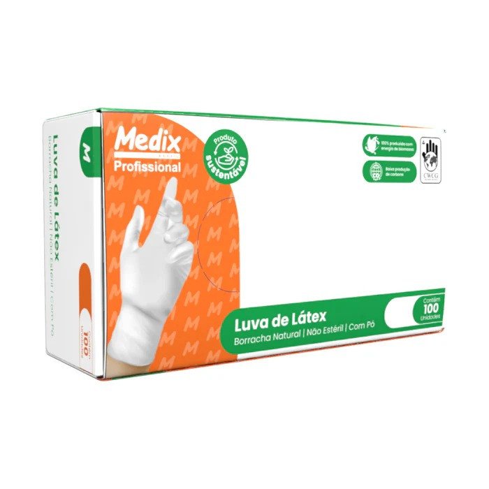 Luva Látex Com Pó Medix Brasil Profissional - Caixa com 100 un.