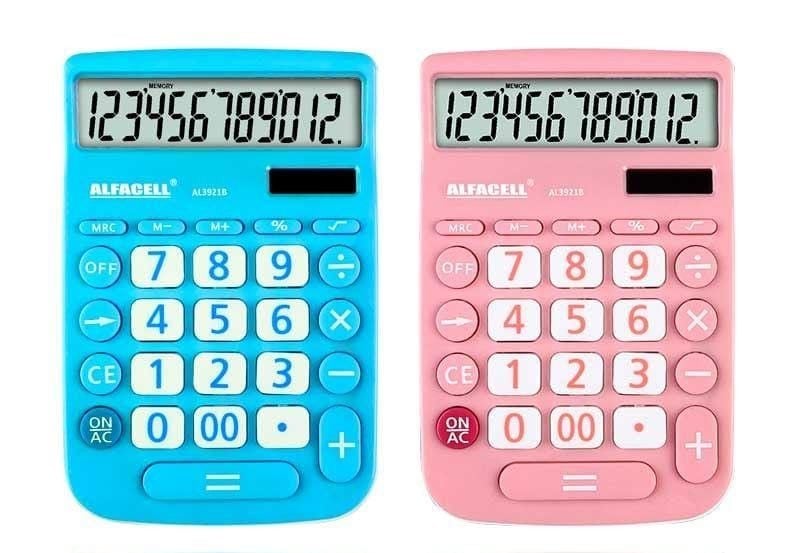 CALCULADORA COLORIDA C/ BOTÃO BRANCO