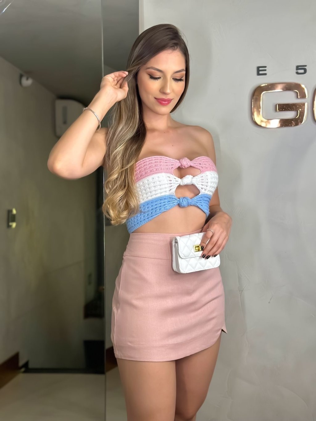 Cropped tricot com nó na frente 