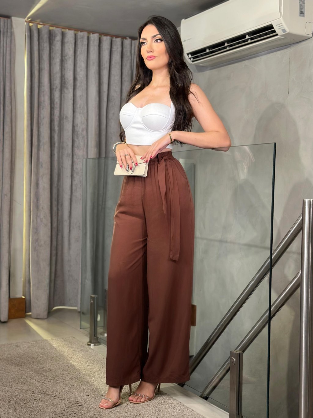 Crooped faixa bengaline decote meia taça