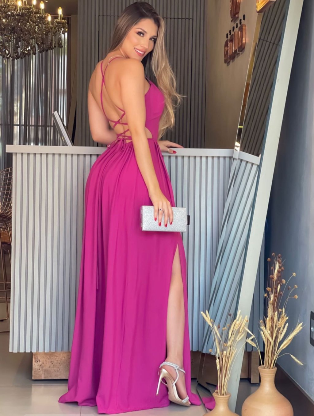 Vestido longo Jade com detalhes
