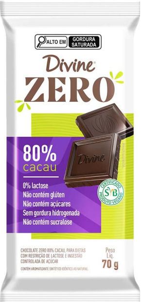 Chocolate 80% Cacau Zero - 70g - Divine
