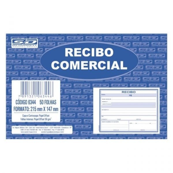 BLOCO DE RECIBO COMERCIAL S/COPIA 50FLS - SÃO DOMINGOS