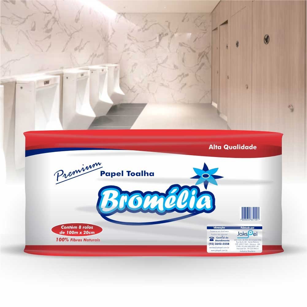 Papel toalha Bromélia 8 rolos / 100% Celulose