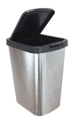 LIXEIRA ADESIVO INOX COM TAMPA CLICK  ARQUIPLAST 9LT