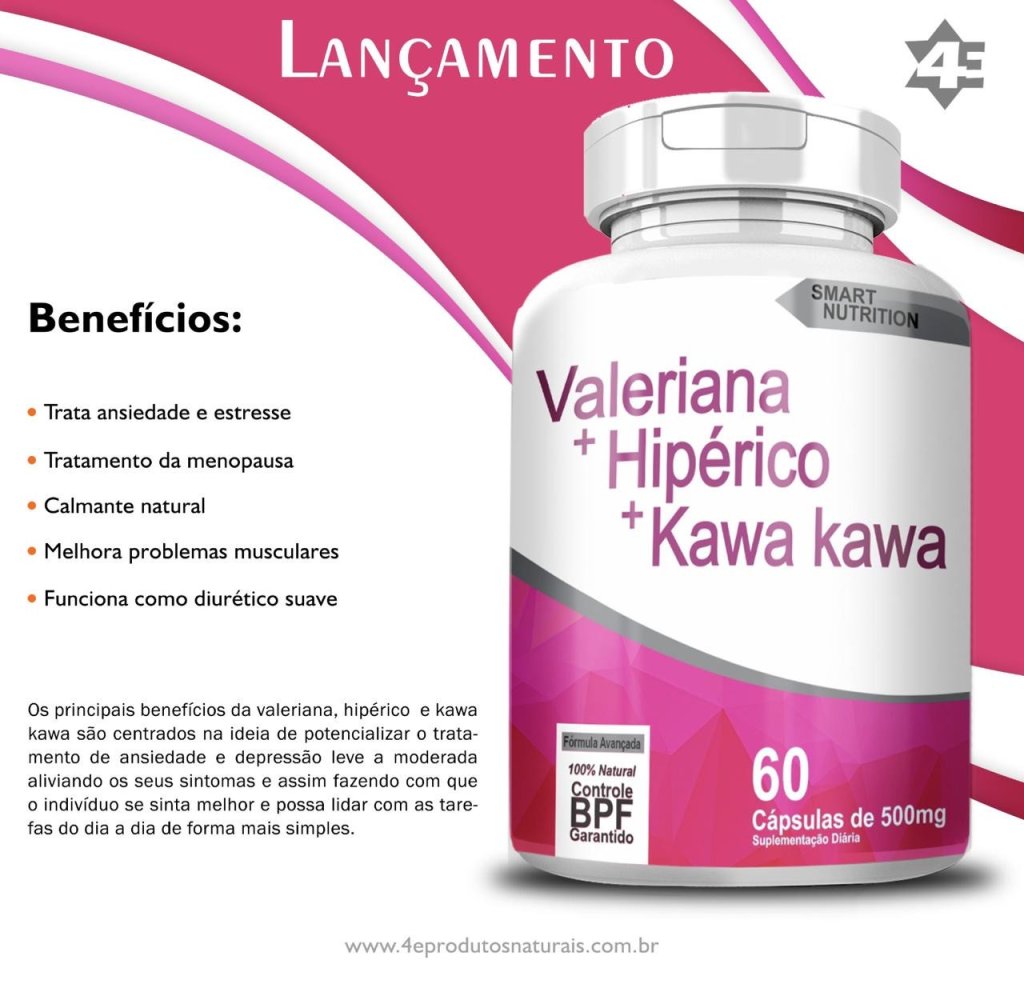 VALÉRIA + HIPERICO + KAWA KAWA 500 mg 60 cps 