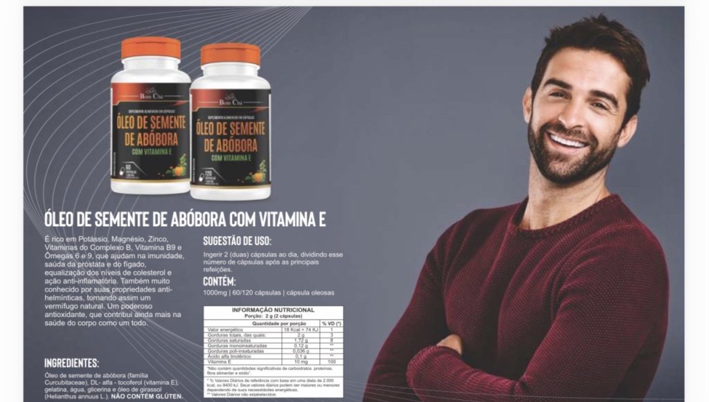 ÓLEO DE SEMENTE DE ABÓBORA COM VITAMINA E 1.400 Mg 60 cps 