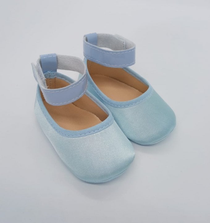 Sapatinho Cetim Tornozeleira Azul Claro 