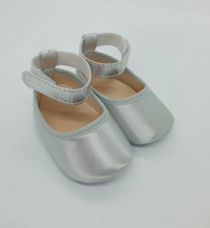 Sapatinho Cetim Tornozeleira Prata