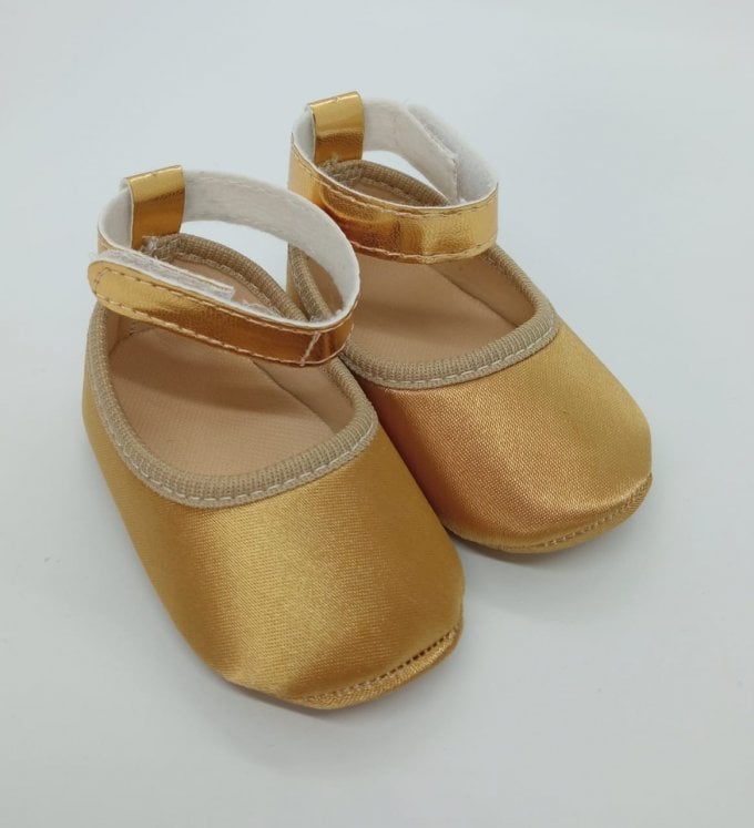 Sapatinho Cetim Tornozeleira Dourado