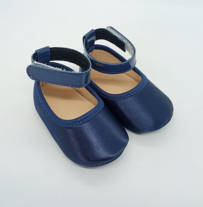 Sapatinho Cetim Tornozeleira Azul Marinho 