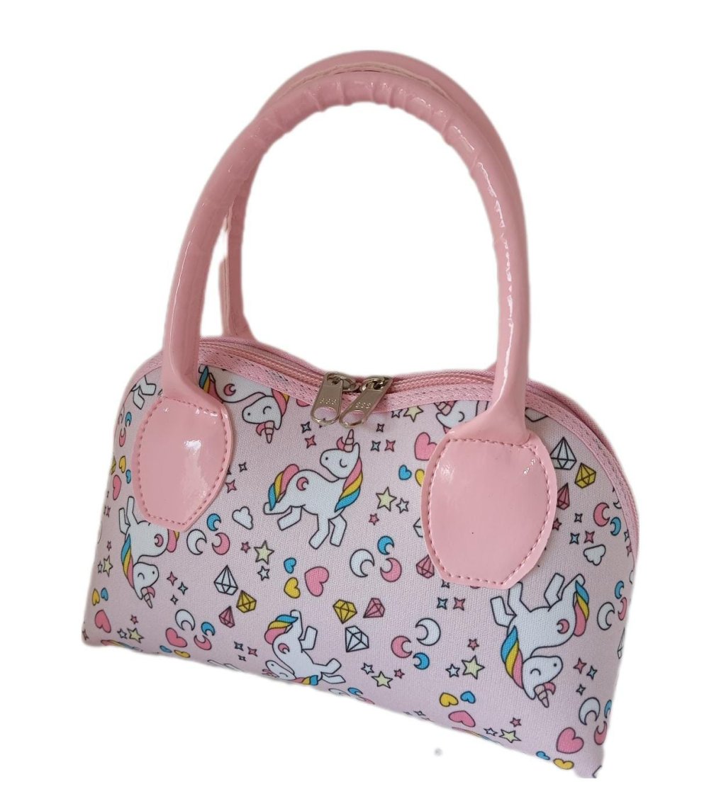 Bolsinha de Mão Estampada Unicórnio Rosa 
