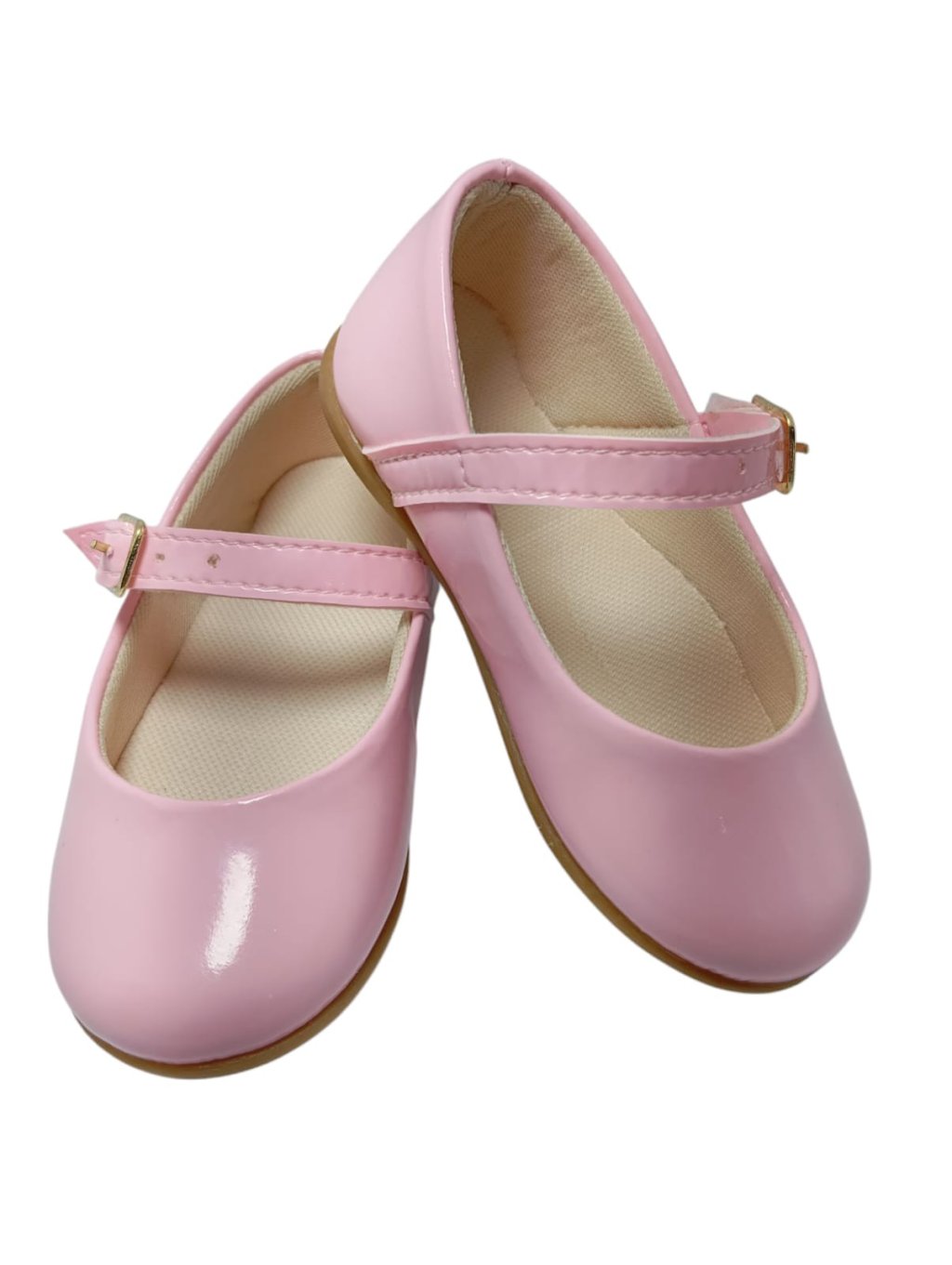 Sapatinho Verniz ROSA com Sola de Borracha Antiderrapante (fivela)