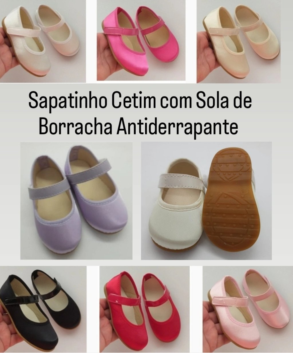 Sapatinho Cetim com Sola de Borracha Antiderrapante 