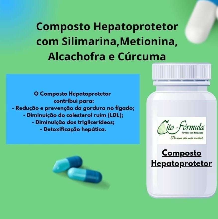 Composto Hepatoprotetor com Silimarina 150mg+Metionina 50mg+Alcachofra 150mg+Cúrcuma Longa 50mg 60 capsulas