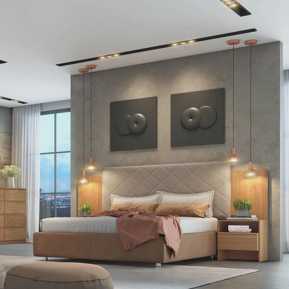 Cabeceira Box Casal/Queen Everest Plus com 02 Mesas de Cabeceira RN