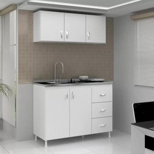 Armário Aéreo + Balcão para Pia 3 Portas 120 PR