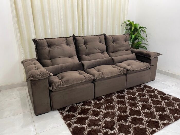 Sofá Retrátil Reclinável Atenas 2.70m  Veludo Ld