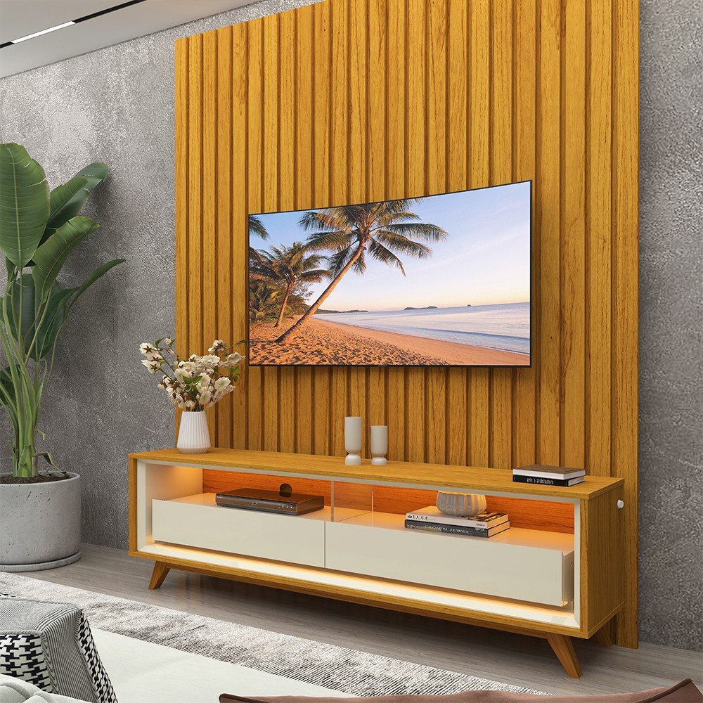 Painel Nobre 1,40m e Rack Requinte 1,28 Pés Madeira SR