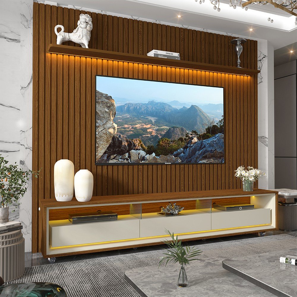 Painel Nobre 2,30m  e Rack Requinte 2,12m Pés Madeira SR