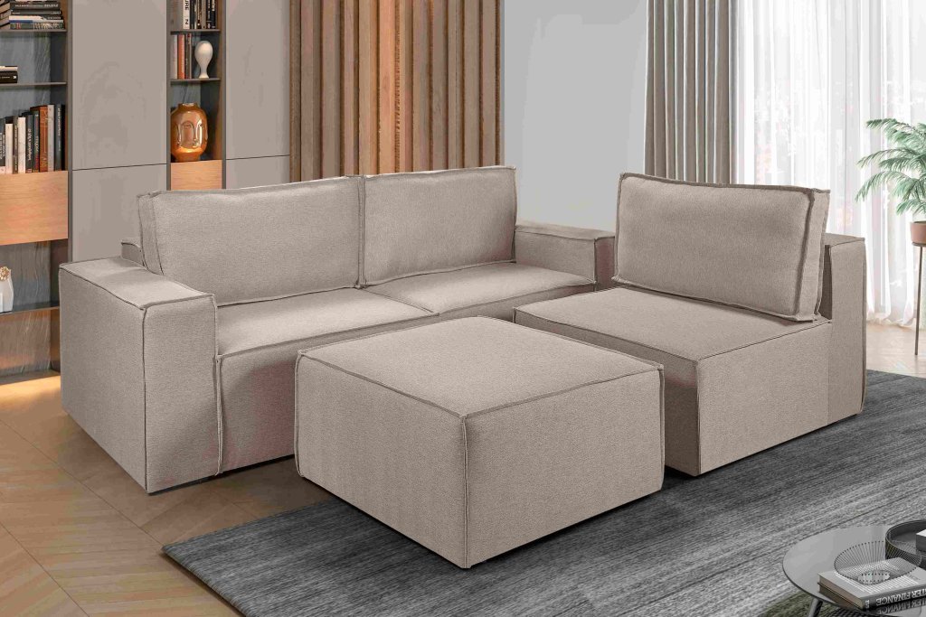 Sofá Dominó 320 +  Puff 0,90m Linho SR