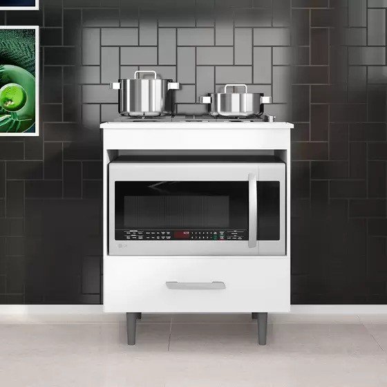 Balcão para CookTop 1G 4 Bocas Branco Alecrim SR