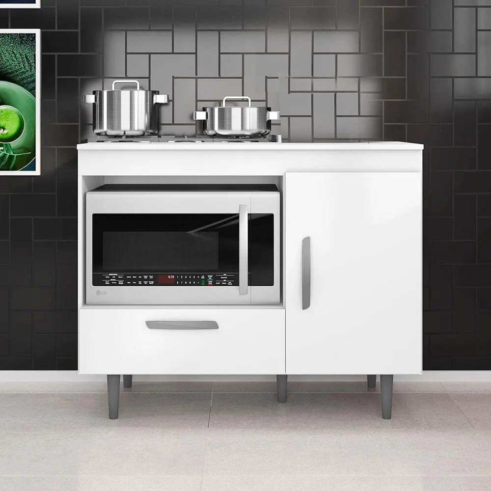 Balcão para CookTop 1P1G 4 Bocas Branco Alecrim SR