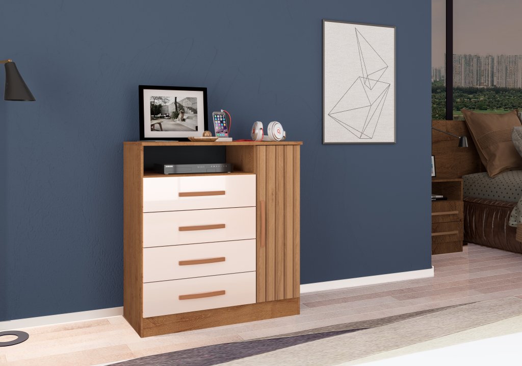 Cômoda Delta 1 Porta 4 Gavetas Pr