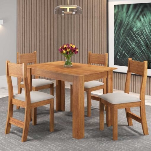 Mesa 4 Cadeiras Palace/Perla Mel/Veludo Marfim TT