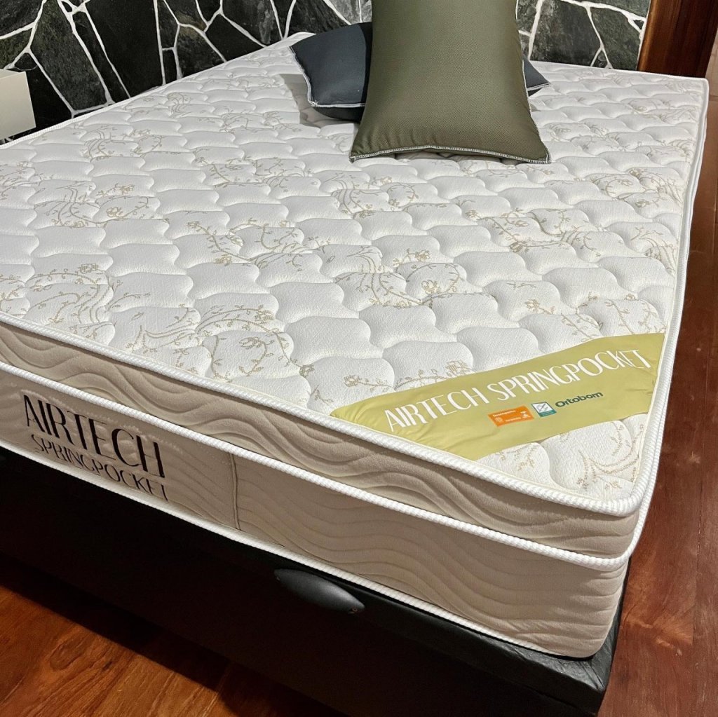 Base bau casal + colchão spring pocket Ortobom