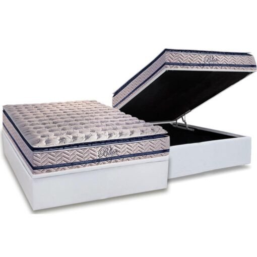 Colchão Casal Blue 32 cm H33 Molas Ensacadas + Base Baú Corino TT