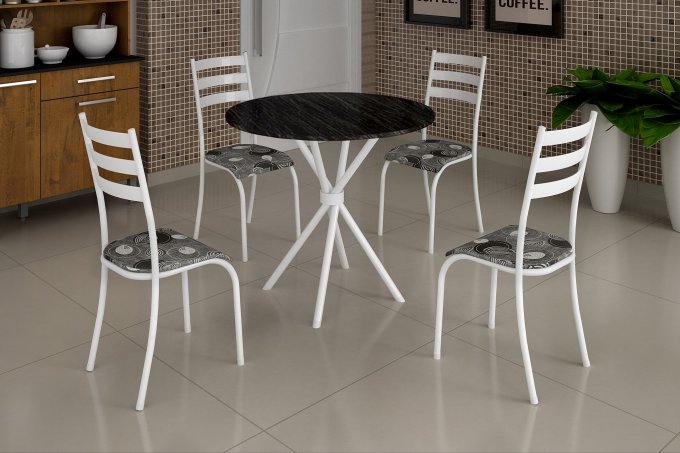 Mesa Ipanema 4 cadeiras Tampo de Granito Redondo  PR/RN/MR