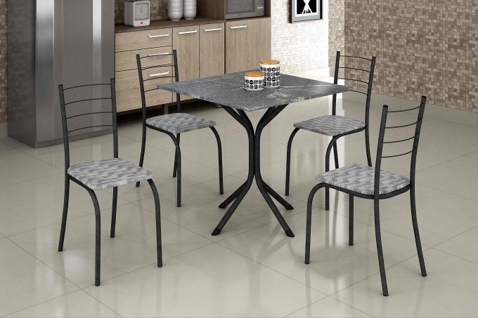 Conjunto de Mesa Rio com 4 cadeiras 70x70 PR/SR/NS