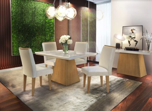 Mesa de Jantar New Luna 4 Cadeiras 90x90 PR/SR