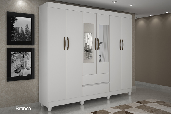 Guarda Roupa Porto 6 portas com Espelho PR/SR/MR/LD