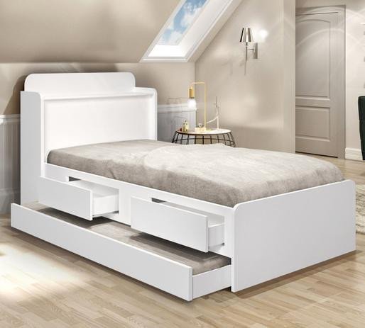 Cama Baú Solteiro Tamires com Auxiliar PR