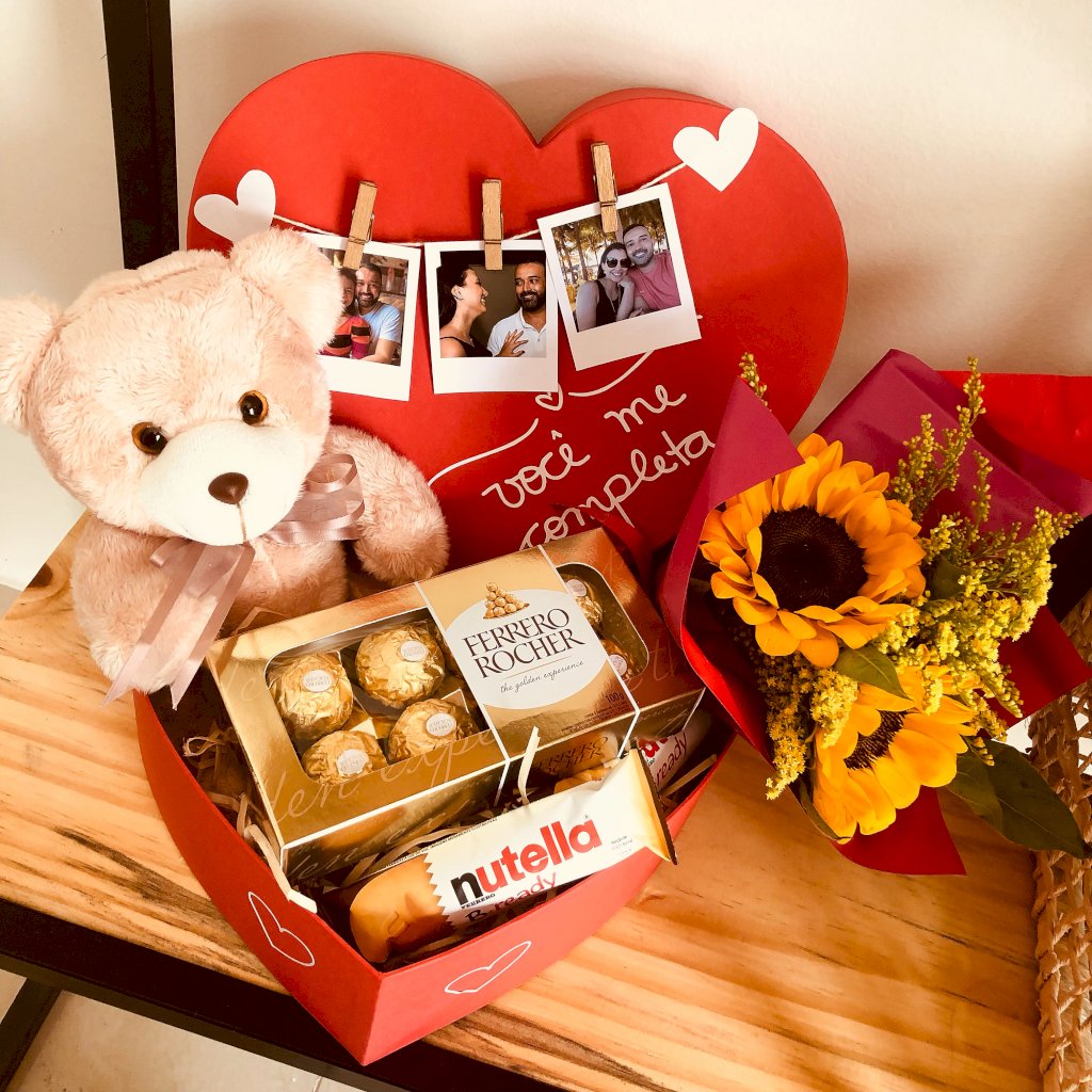 Box Coração com Urso, Ferrero e Chocolates
