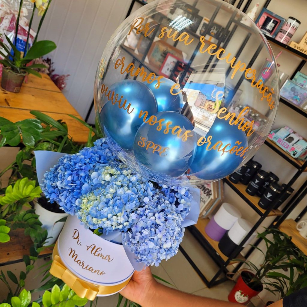 Box com Balão e Hortênsias