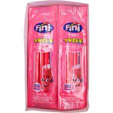 BALA GELATINA TUBES MORANGO FINI 15G