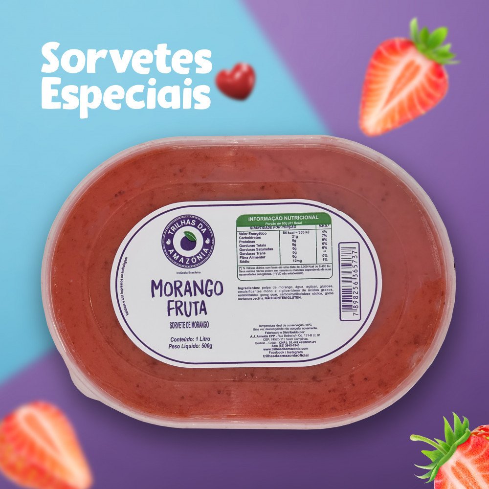 SORVETE DE MORANGO FRUTA TRILHAS DA AMAZONIA 1L 