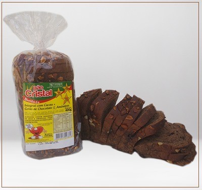 PAO INTEGRAL DE CACAU, GOTAS DE CHOCOLATE E CASTANHA CRISTAL 400G