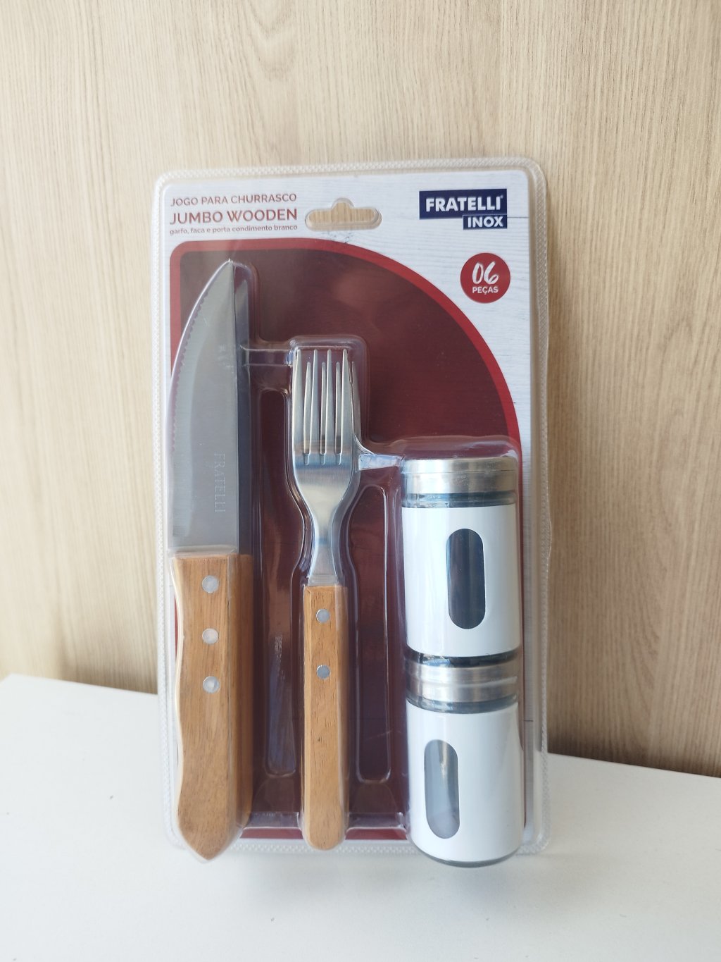 KIT CHURRASCO JUMBO WOODEN BRANCO  308016