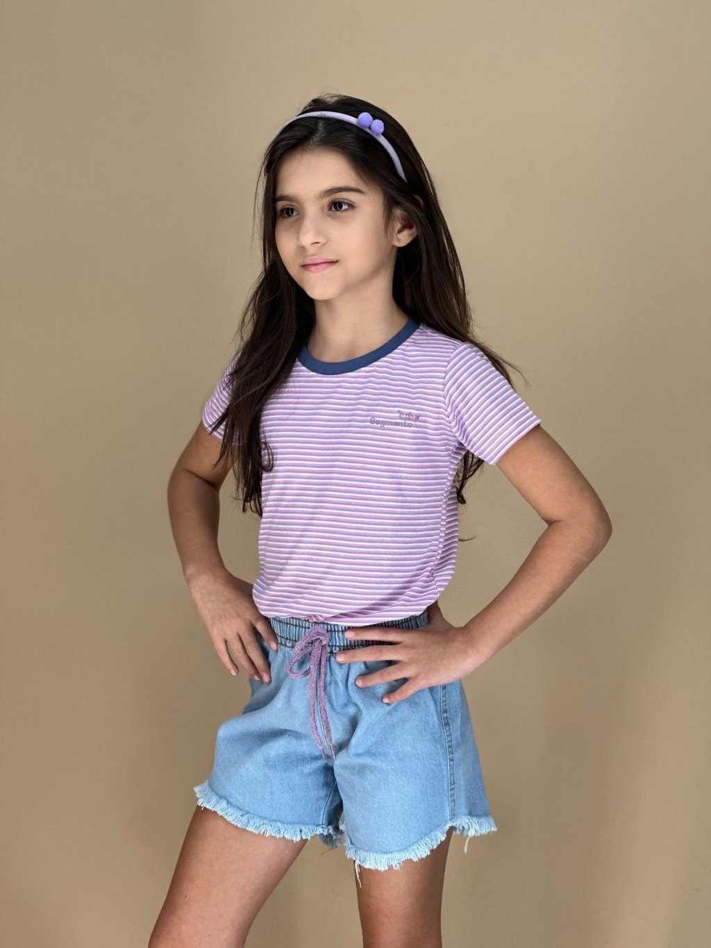 Conjunto feminino com short jeans e tiara Ref;401