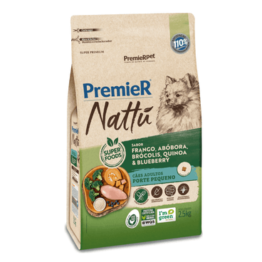 PREMIER NATTU CAES ADULT RACAS PEQ ABOBORA 2,5 KG