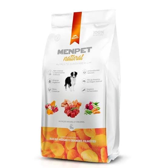 ALIMENTO PARA CAES MENPET SUPER PREMIUM NATURAL MEDIAS E GRANDES FILHOTES 12 KILOS