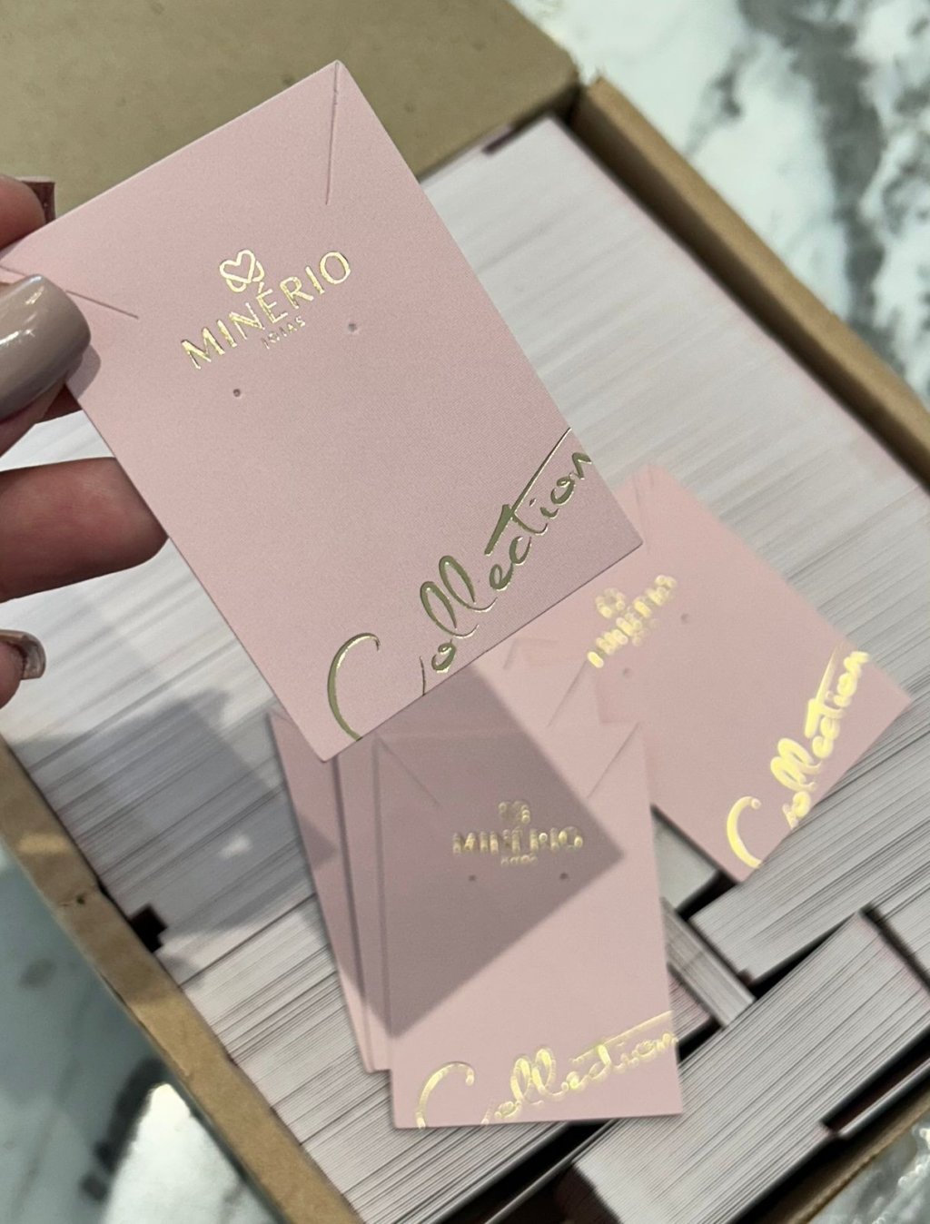 Cartela para brinco e colar - 5x7 - Hot stamping + laminação fosca