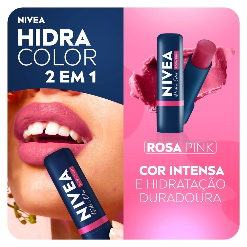 NIVEA Hidratante Labial Hidra Color 2 em 1 Rosa Pink 4,8g 