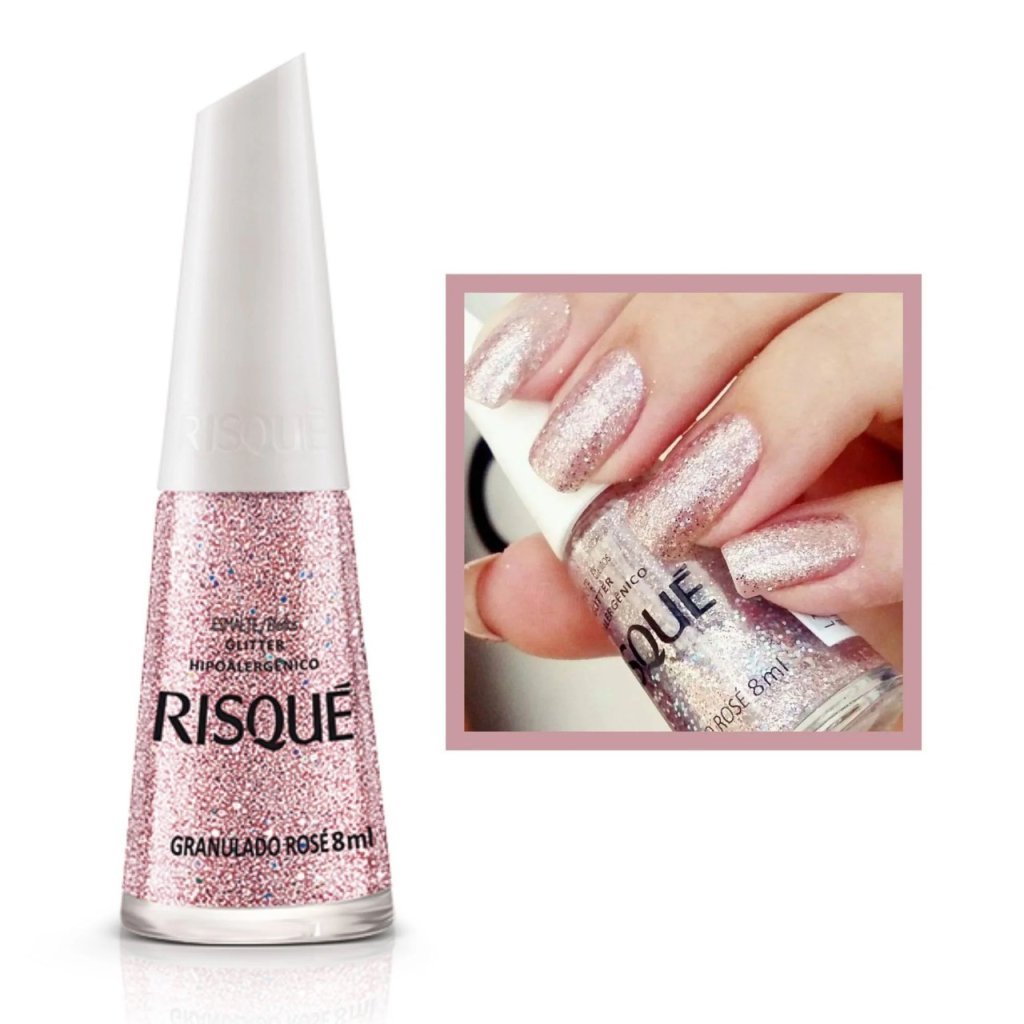 Esmalte Risque Glitter Granulado Rose 8ml Hipoalergenico