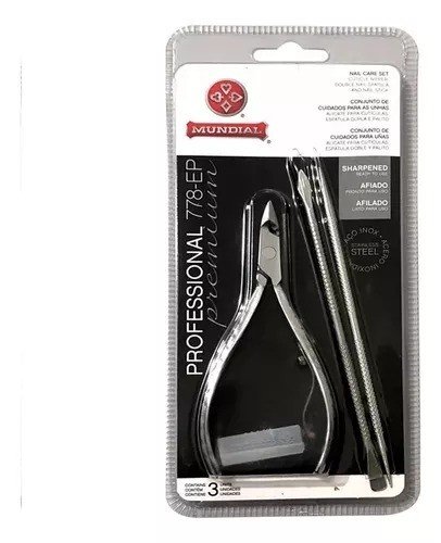 Alicate De Cutículas R778 Com Espátula Inox  - Mundial 