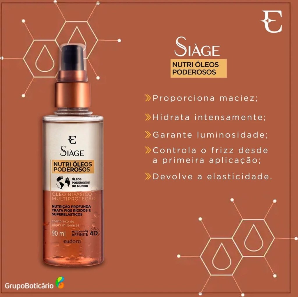 Óleo Capilar Bifásico Multiproteção Siàge Eudora 90 ml
